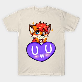 Blushing UwU Furry Anthro Fox Heart T-Shirt